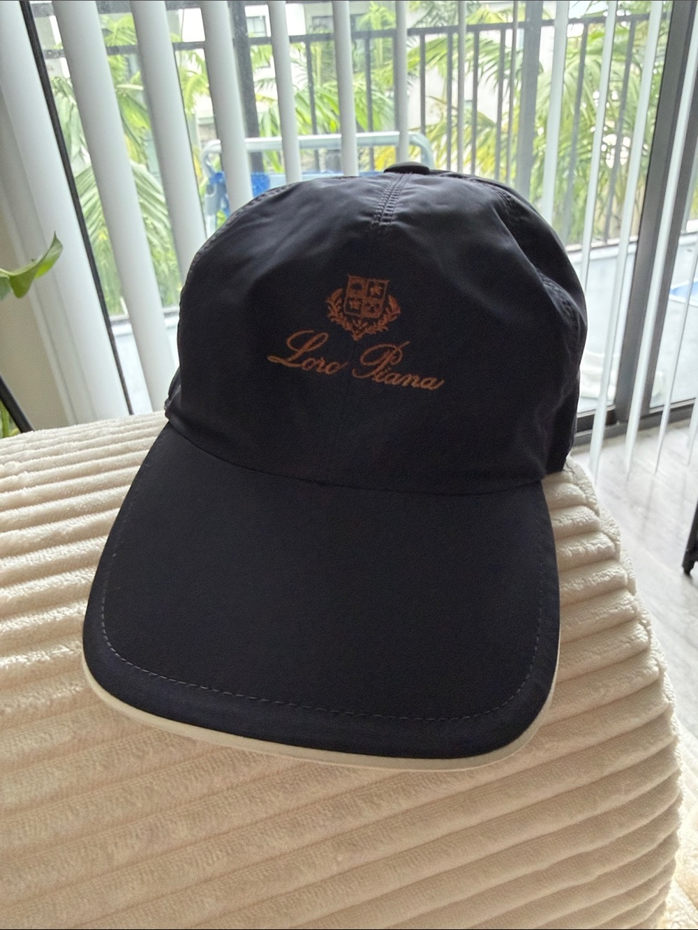 Loro Piana Navy Cap with Tan Embroidery and Trim